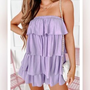 Idem Ditto S small Perfect for LSU game day Lavender Ruffle Tiered Romper